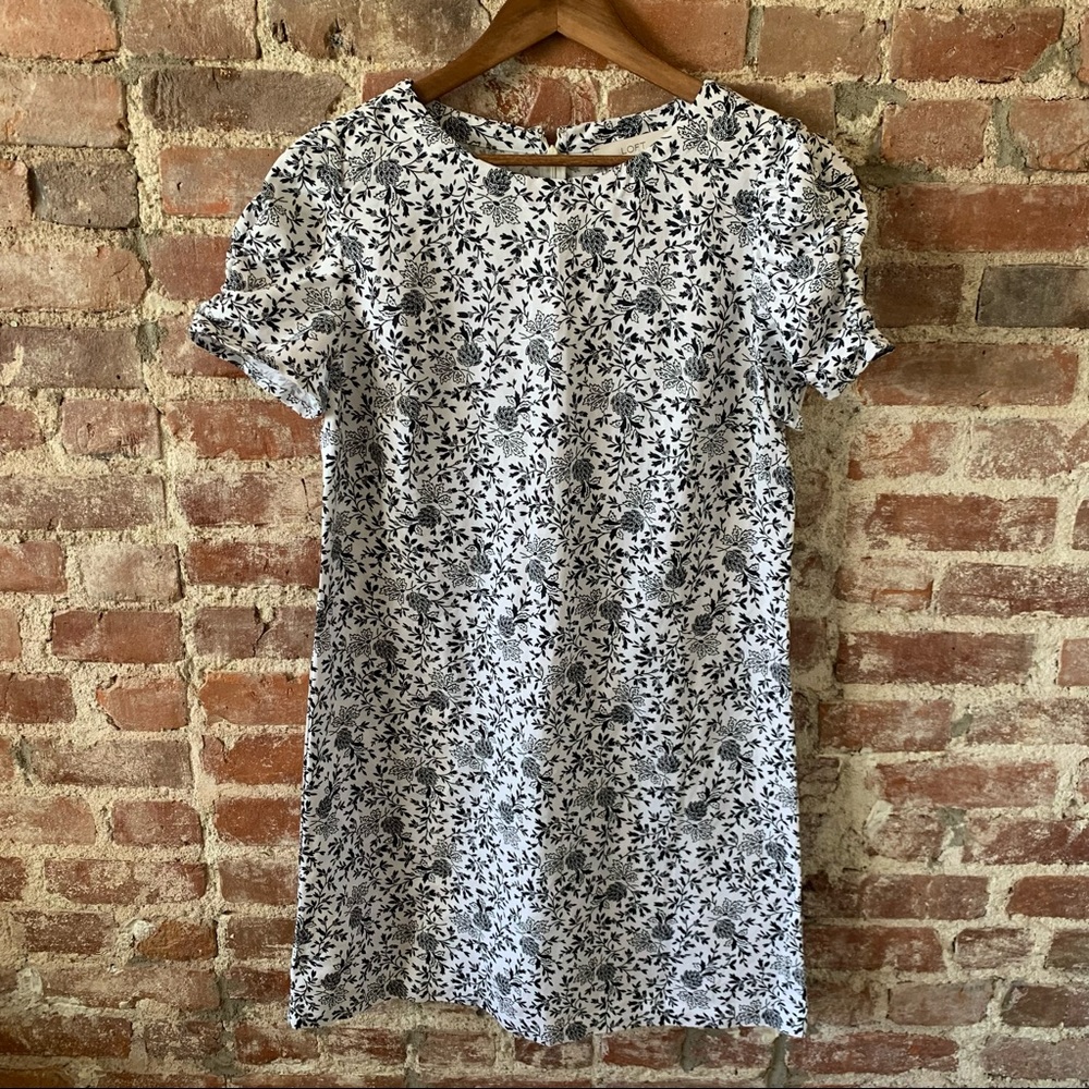 NWT LOFT Floral Ruched Short Sleeve Mini Shift Dress 14 - Picture 5 of 12